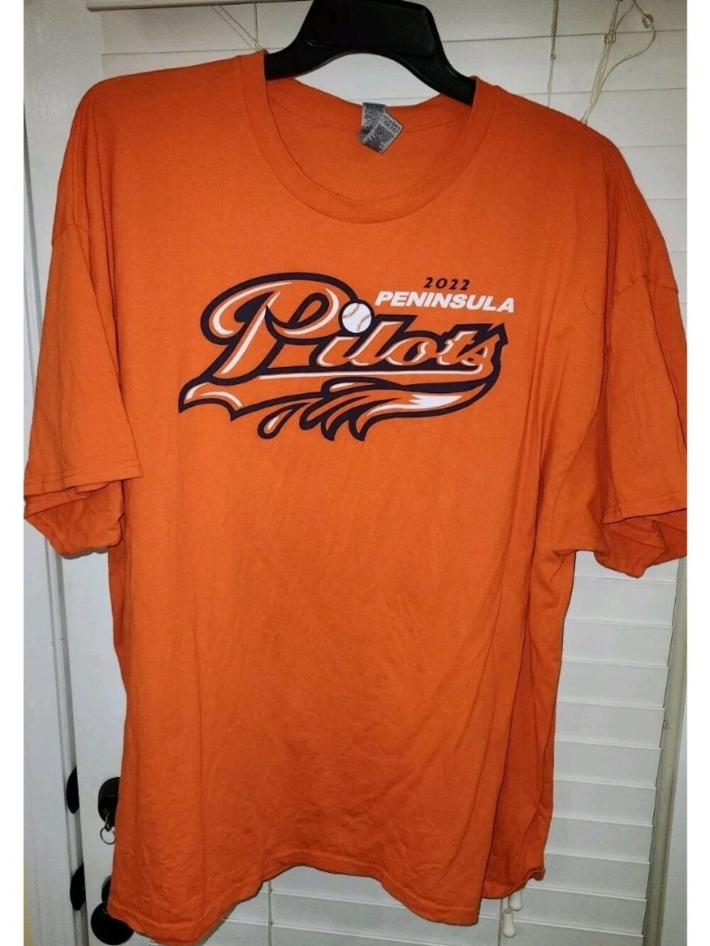 2022 Peninsula Pilots Baseball ORANGE Shirt SGA 3XL